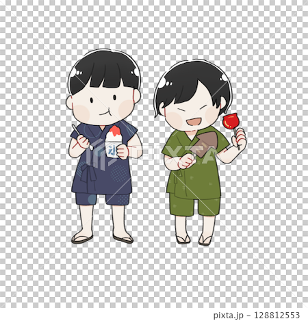 Illustration of kids eating food at a festival 128812553