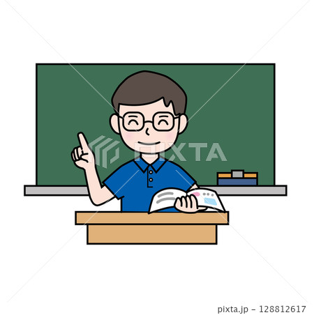 学校生活_授業をする先生_ポロシャツ 128812617