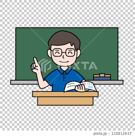 学校生活_授業をする先生_ポロシャツ 128812617