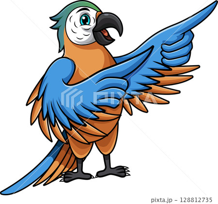 Cartoon blue macaw bird pointing 128812735