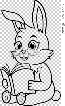 cartoon rabbit reading a book line art 128812737