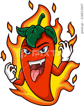 Hot Chili Pepper Cartoon with tongue out Hot Chili Pepper Cartoon with tongue out 128812847