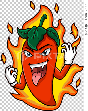 Hot Chili Pepper Cartoon with tongue out Hot Chili Pepper Cartoon with tongue out 128812847