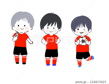 サッカークラブの子ども赤男の子 128813025