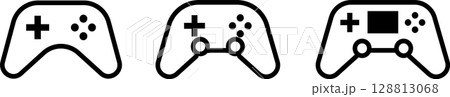 ビデオゲームコントローラーアイコン。ジョイスティック・ゲームコンソールアイコン線画 ビデオゲームコントローラーアイコン。ジョイスティック・ゲームコンソールアイコン線画 128813068