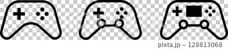 ビデオゲームコントローラーアイコン。ジョイスティック・ゲームコンソールアイコン線画 ビデオゲームコントローラーアイコン。ジョイスティック・ゲームコンソールアイコン線画 128813068