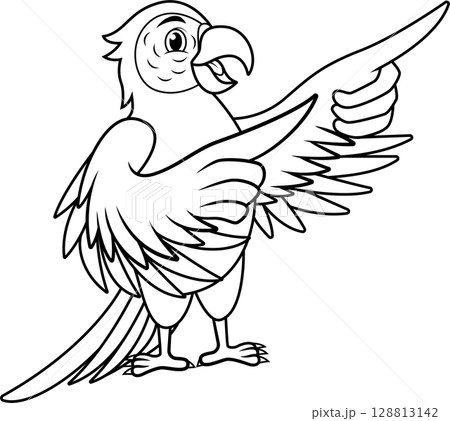 Cartoon macaw bird pointing line art Cartoon macaw bird pointing line art 128813142
