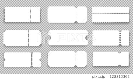 Retro ticket, coupon or voucher. Cinema concert paper tag with separation point empty template, label. Vintage shape raffle edge, frame border.  Retro ticket, coupon or voucher. Cinema concert paper tag with separation point empty template, label. Vintage shape raffle edge, frame border.  128813362