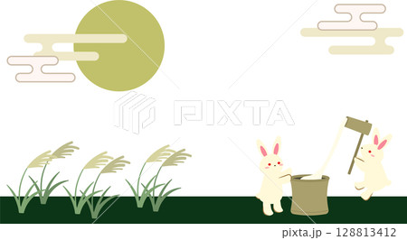 うさぎとお月見の背景イラスト素材 128813412