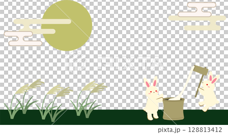 うさぎとお月見の背景イラスト素材 128813412