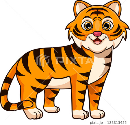 Cute cartoon tiger on white background Cute cartoon tiger on white background 128813423