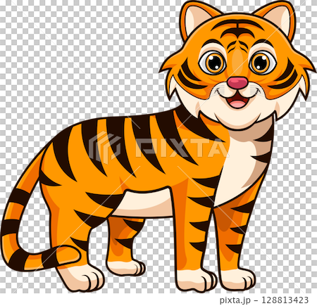Cute cartoon tiger on white background Cute cartoon tiger on white background 128813423