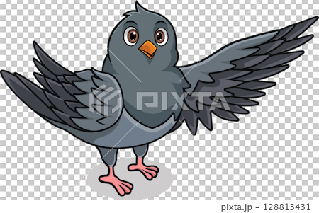 Cute pigeon cartoon waving wings 128813431