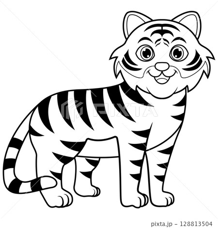 Cute cartoon tiger line art 128813504