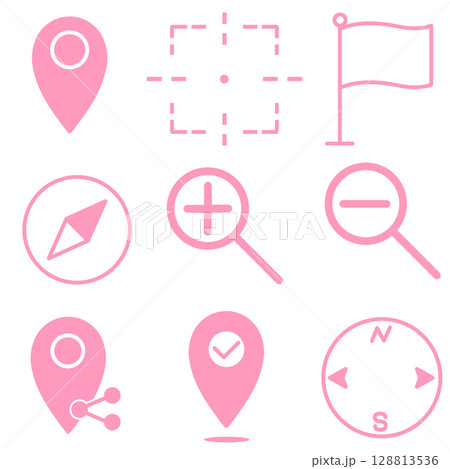 シンプル位置・マップ系アイコンセット(ピンク) シンプル位置・マップ系アイコンセット(ピンク) 128813536