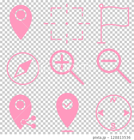 シンプル位置・マップ系アイコンセット(ピンク) シンプル位置・マップ系アイコンセット(ピンク) 128813536