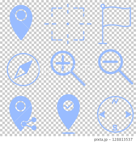 Location and map icon set, simple, blue Location and map icon set, simple, blue 128813537