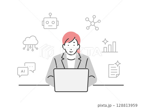 AIを仕事に活用しているビジネスウーマン AIを仕事に活用しているビジネスウーマン 128813959