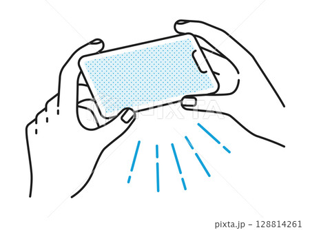 イラスト素材：横向きにスマホを持つ手 128814261