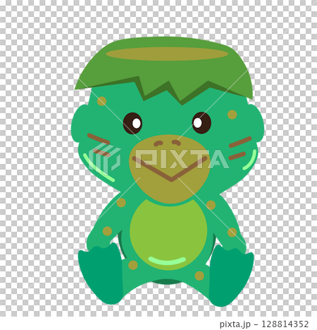 Illustration of a cute sitting kappa 128814352