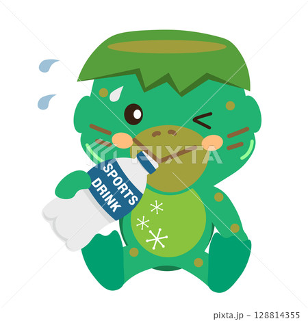 スポーツドリンクを飲むカッパのイラスト 128814355