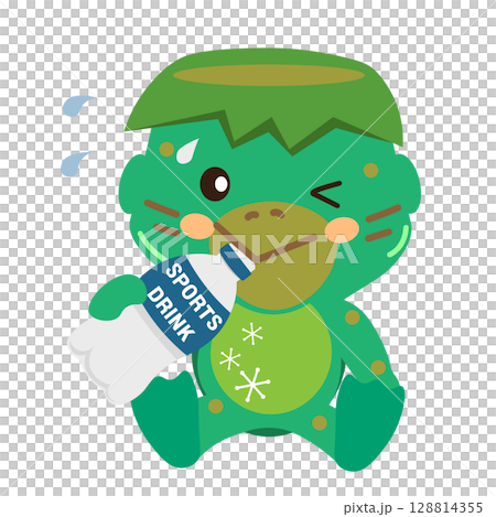 スポーツドリンクを飲むカッパのイラスト 128814355