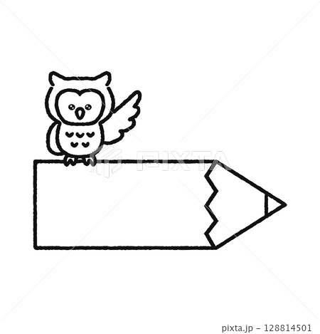 フクロウと鉛筆 線画 フクロウと鉛筆 線画 128814501