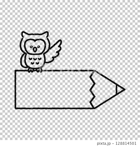フクロウと鉛筆 線画 フクロウと鉛筆 線画 128814501