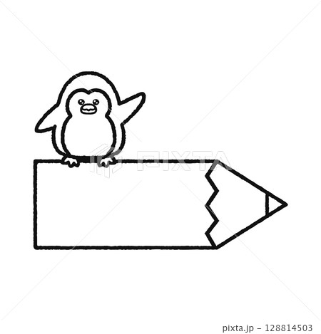 ペンギンと鉛筆 線画 ペンギンと鉛筆 線画 128814503