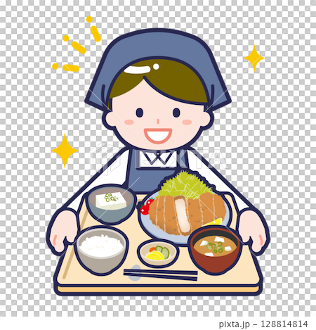 食事を差し出す男性 128814814