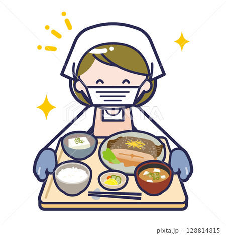 食事を差し出す女性 128814815