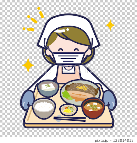 食事を差し出す女性 128814815