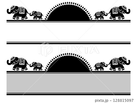 アジア風のタイトルフレームセット。象のイラスト装飾。 128815097