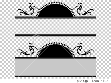 一組帶有孔雀插圖裝飾的亞洲風格標題框架。 128815102