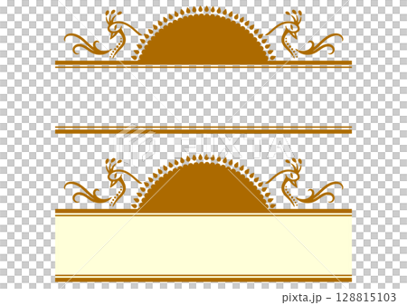 一組帶有孔雀插圖裝飾的亞洲風格標題框架。 128815103