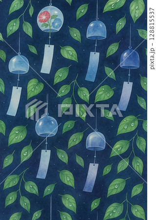 風鈴と竹の涼風パターン背景 風鈴と竹の涼風パターン背景 128815537