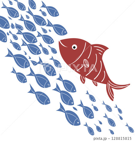 Red Fish Against Blue. Individuality and Disruption. Visualizing unique solutions and standing out.  128815815