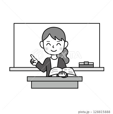 学校生活_授業をする先生_白黒 128815888