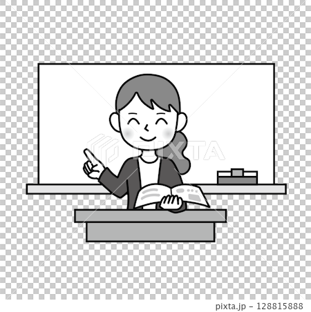 学校生活_授業をする先生_白黒 128815888