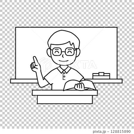 学校生活_授業をする先生_ポロシャツ_線画 128815890