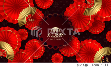 Chinese New Year. 2026. Exquisite textured background with red pattern and isolated figured frame 128815911