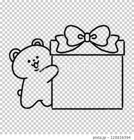 プレゼントをわたすクマ 線画 プレゼントをわたすクマ 線画 128816394