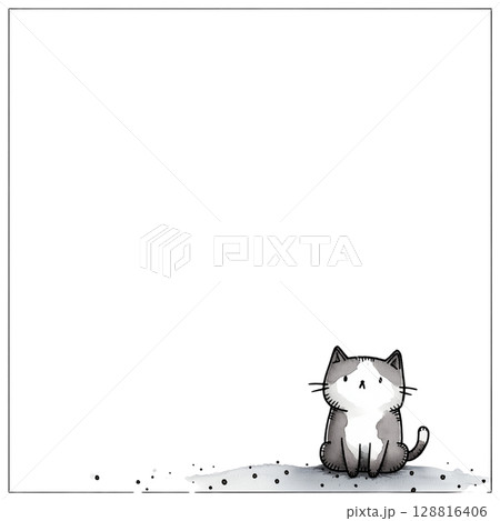 白い猫のイラストのメッセージカード 128816406