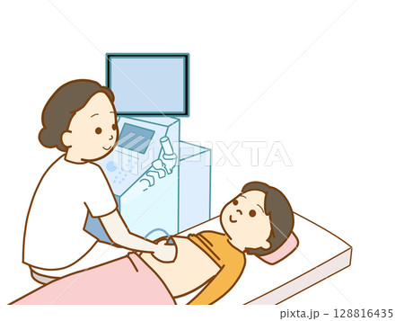 エコー検査を受ける妊婦さん 128816435