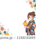 浴衣を着た女性と花火フレーム 128816889