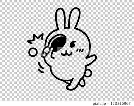 Illustration of a rabbit (line drawing) hitting a table tennis smash 128816967