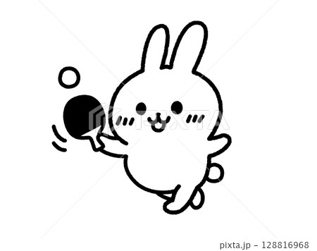 卓球をする、うさぎ(線画)のイラスト 卓球をする、うさぎ(線画)のイラスト 128816968