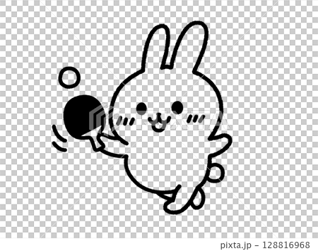 卓球をする、うさぎ(線画)のイラスト 卓球をする、うさぎ(線画)のイラスト 128816968