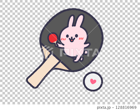 帶有兔子插圖的乒乓球拍插圖（線條畫顏色） 128816969