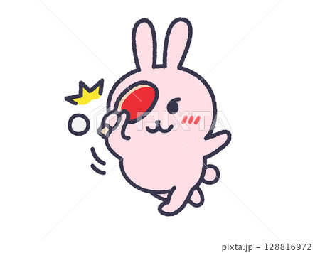卓球のスマッシュを打つ、うさぎ(線画カラー)のイラスト 卓球のスマッシュを打つ、うさぎ(線画カラー)のイラスト 128816972
